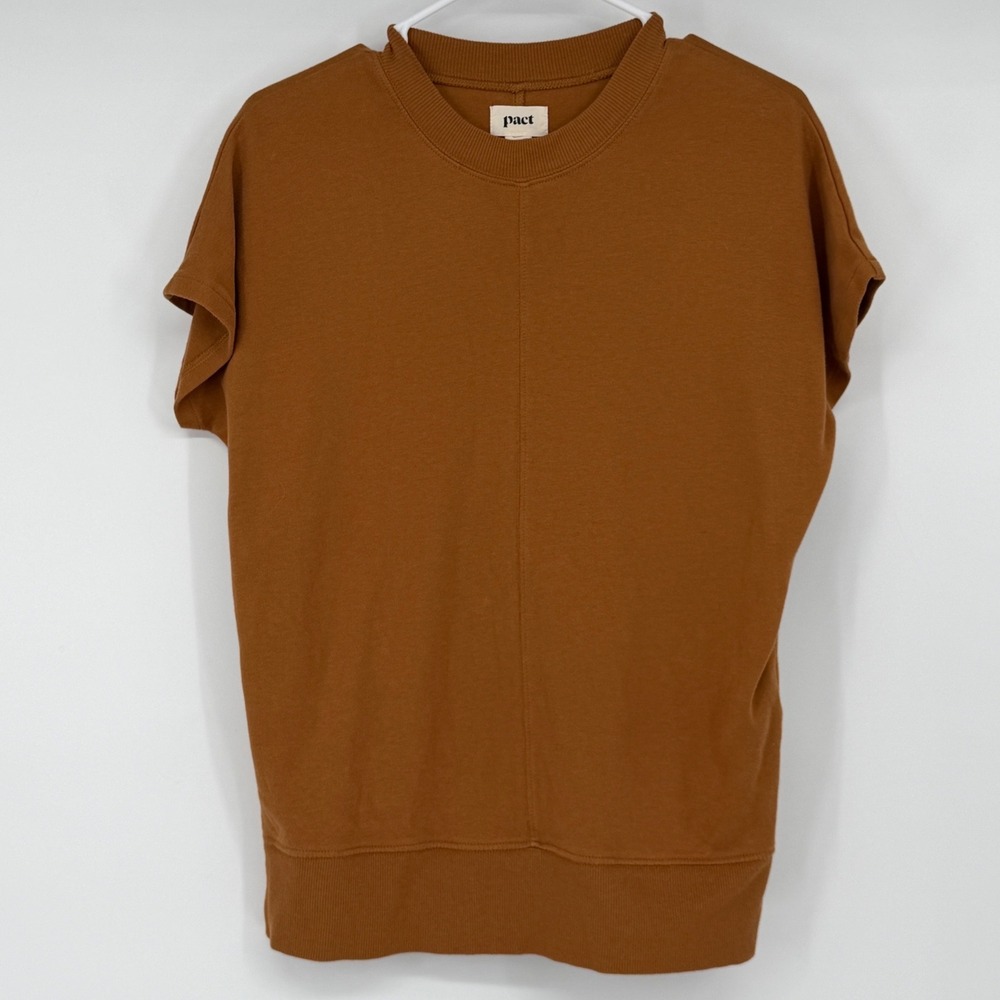 Pact Organic‎ Cotton Cap Sleeve Sweatshirt Top Rust Brown XS